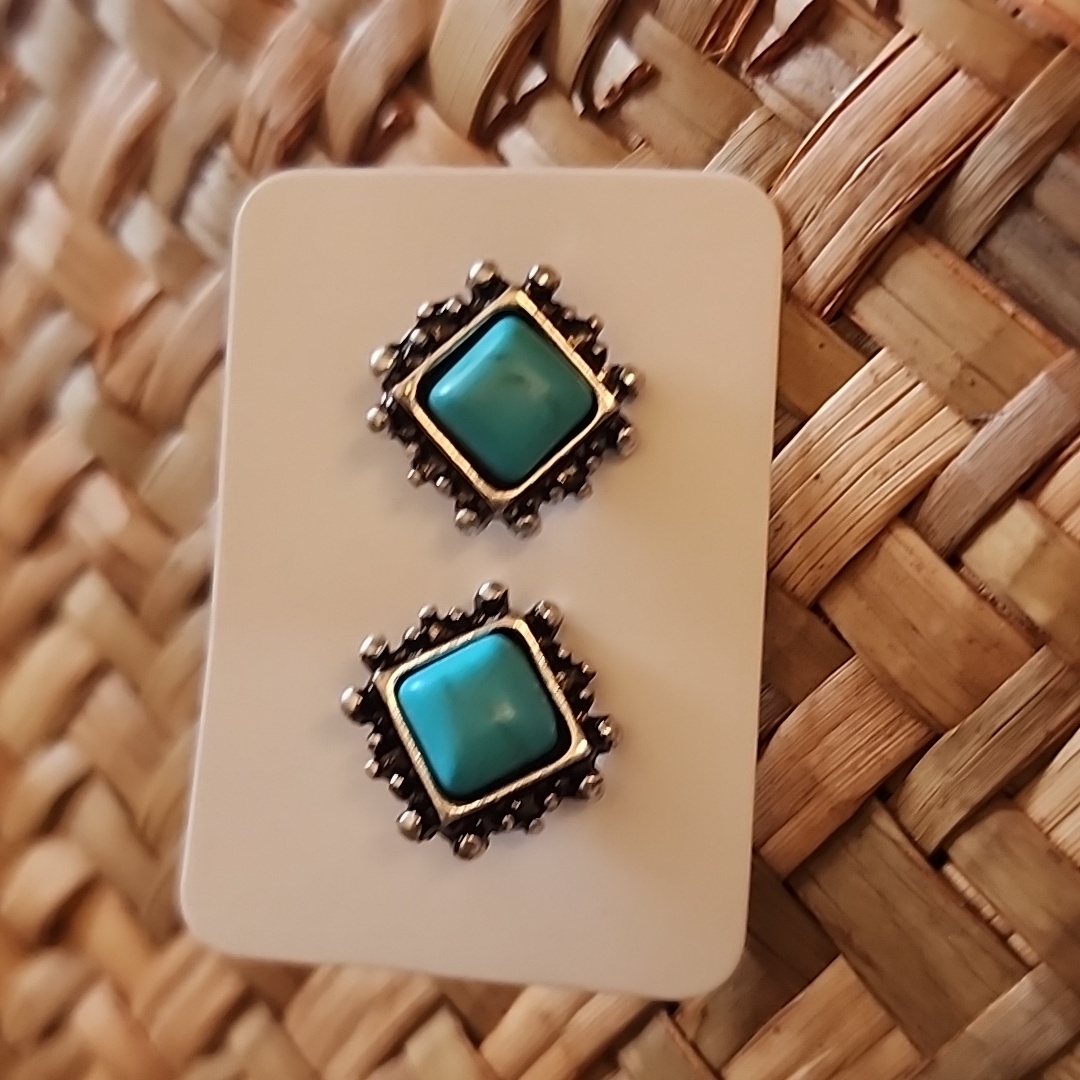 Southwestern Simulated Turquoise Stud Earrings 10$